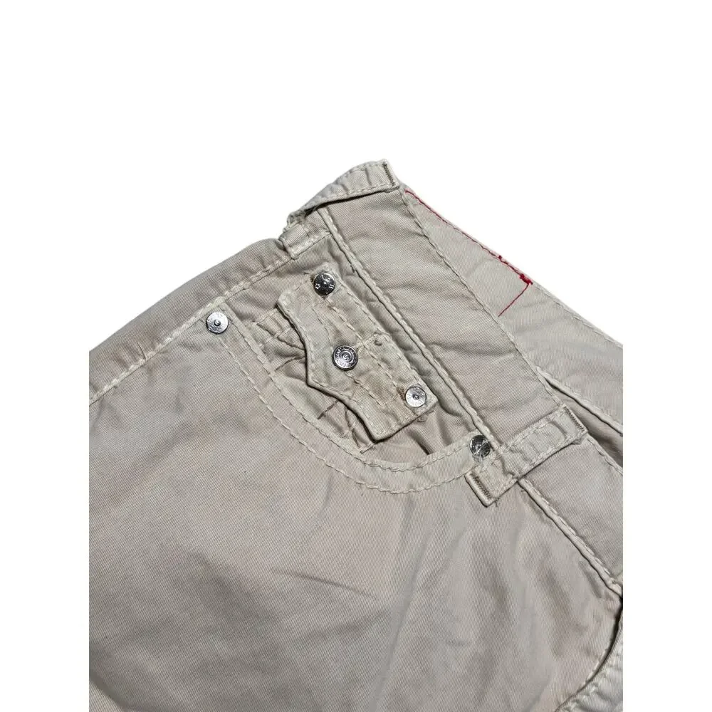Vintage True Religion Straight Jeans Mens 38 Khaki Denim 5-Pocket Logo Outdoor